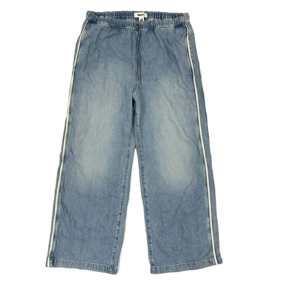 MADEWELL Pull-On Track Pants In Airy Denim L Faded Horizon Relaxed NWT B84